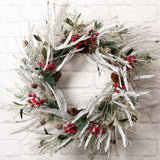 LOHASBEE Artificial Christmas Wreath, 24" Snow Flocked Pine Cone Grapevine Frosted Wreath with Red Berries Eucalyptus for Front Door Winter Christmas Home Hanging Wall Window Party Decor LOHASBEE