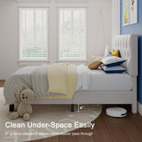 Einhomn Twin Upholstered Bed Frame with Headboard, Button Tufted Linen Bed Base, Platform Bed with Wood Slat, Heavy Duty, Easy Assembly, No Box Spring Needed, White Einhomn