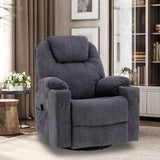 VIVIJASON Manual Massage Rocker Recliner Chair, 360° Swivel Glider Lounge Chair with Heat Ergonomic Home Theater Recliner Sofa with 2 Cup Holders, Side Pockets & USB Ports for Living Room, Grey VIVIJASON