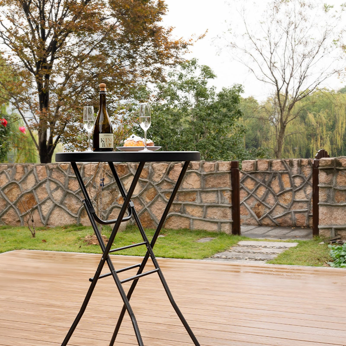 Byliable Cocktail Table 28in High Top Round Folding Indoor Outdoor, Plastic Bar Height Foldable Bistro Tall Table for Party, Patio, Dining Room, Kitchen, Events, Removable Locking Legs, Black Byliable