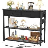 Ecoprsio Entryway Table with Outlets and USB Ports, Console Table with 2 Drawers, Small Sofa Table with Storage Shelves for Living Room, Couch, Hallway, Foyer, Kitchen Counter, 32'', Black Ecoprsio