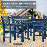 HDPE Outdoor Dining Set,10-Piece Outdoor Table and Chairs Include 8 Dining Chairs and 2 Pcs 62.5" Patio Dining Table with Umbrella Hole (Blue) AZXZCS