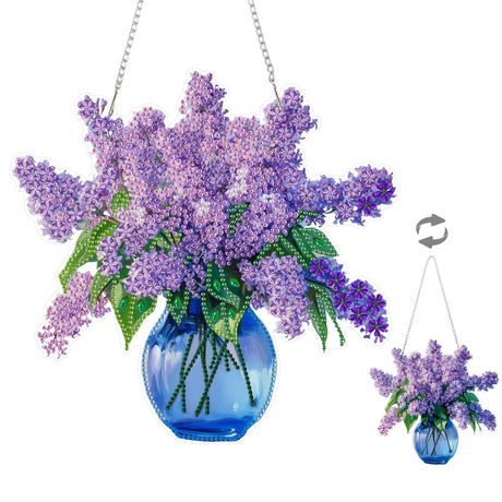 Eiflow DIY Hanging Diamond Art Kit Violet Flower, Acrylic Diamonds Painting Pendant Board Kit Flower, 5D Gem Art Ornament Kit for Adults, Double Sided Eiflow