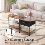 37" Oval Small Coffee Table with Storage,Modern Wood Living Room Center Table for Small Space,Apartment,Home Office,Drawer & Open Shelves,Easy Assembly,Rustic Brown Kratonix