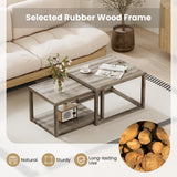 Giantex Nesting Coffee Table Set of 2, Stackable 2-Tier End Tables with Storage Shelf, Rubber Wood Frame, Farmhouse Nesting Tables for Living Room Bedroom Small Space, Grey Oak Giantex