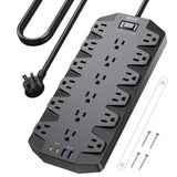 Surge Protector Power Strip, SUPERDANNY 18 AC Outlets with 4 USB Ports, 1875W/15A, 2100J, 6.5FT Flat Plug Heavy Duty Extension Cord with Wall Mount Holes for Home, Office, Gaming Room,Dorm, Black SUPERDANNY