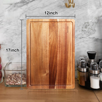 Wood Cutting Boards for Kitchen, 17 x 12 Inch Acacia Wooden Cutting Board, Winnsty Large Wood Chopping Board with Juice Groove and Handles Heavy Duty - WoodArtSupply