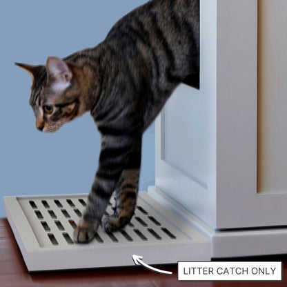 THE REFINED FELINE Litter Catch for The Refined Litter Box Enclosure Cabinet in Smoke Gray, Solid Wood with Slots to Catch Stray Litter As Cats Exit The Litter Box, Trap Door for Easy Emptyin - WoodArtSupply