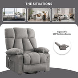 jonpony Oversized Power Lift Recliner Chair for Elderly, Big and Tall Lift Chair with Massage and Heat for Living Room, Fabric Electric Recliner Chairs with 4 Side Pockets, USB Charge Port,Grey jonpony