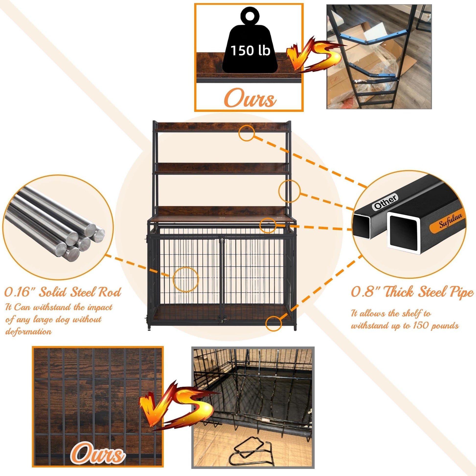 Sufulaa Furniture Style Dog Crate for Small/Medium/Large/X-Large Dog, Heavy Duty Anti-Chew Dog Kennel Furniture with 3 Doors, Wooden Decorative Indoor Basic Dog Cage with 3-Layer Storage Shel - WoodArtSupply