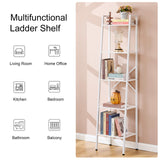 Hoctieon 5-Tier Industrial Ladder Bookshelf, Narrow Ladder Shelf, Tall Standing Bookshelf, Skinny Open Ladder Shelf, for Living Room, Home Office, Kitchen, Bedroom, Metal Frame, White Hoctieon