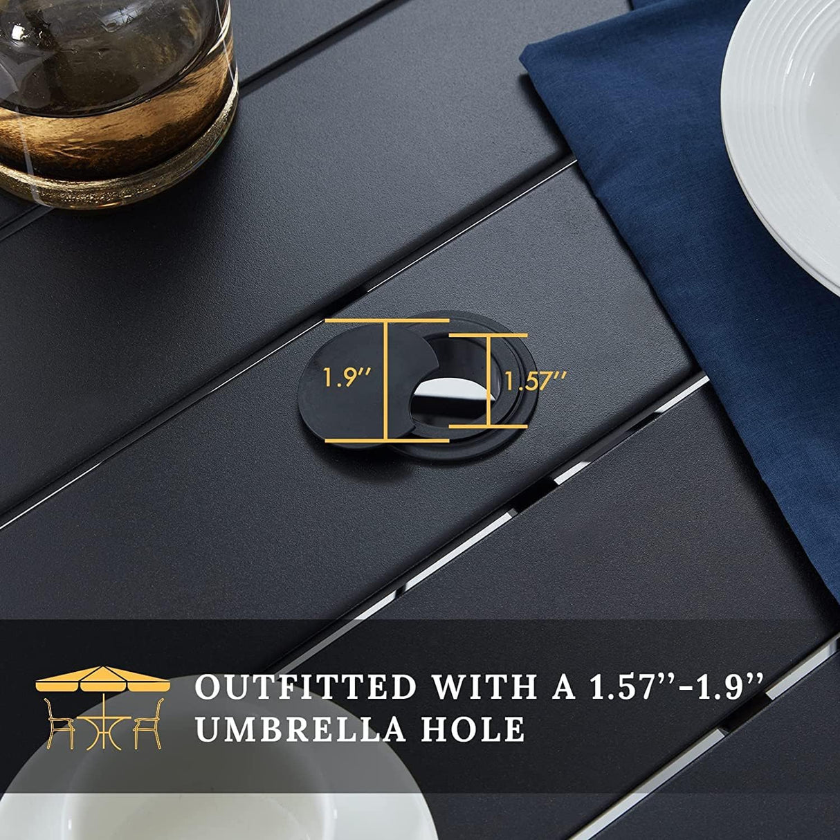 VICLLAX 28" Round Outdoor Bar Table, Counter Height Patio Table with Adjustable Umbrella Hole for Balcony, Black VICLLAX