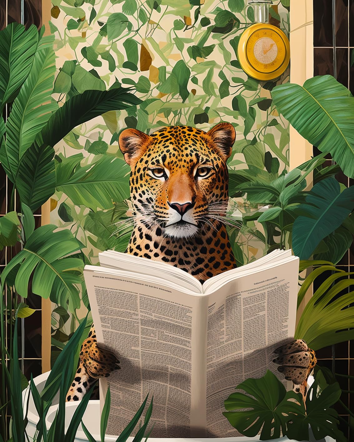 Tucocoo Leopard on Toilet DIY Paint by Numbers for Adults Bathroom Animal DIY Digital Oil Painting Jungle Wild Animals Painting Kits Canvas Acrylic Paint Funny Room Decor 20x16 Inch （Without Frame ） Tucocoo