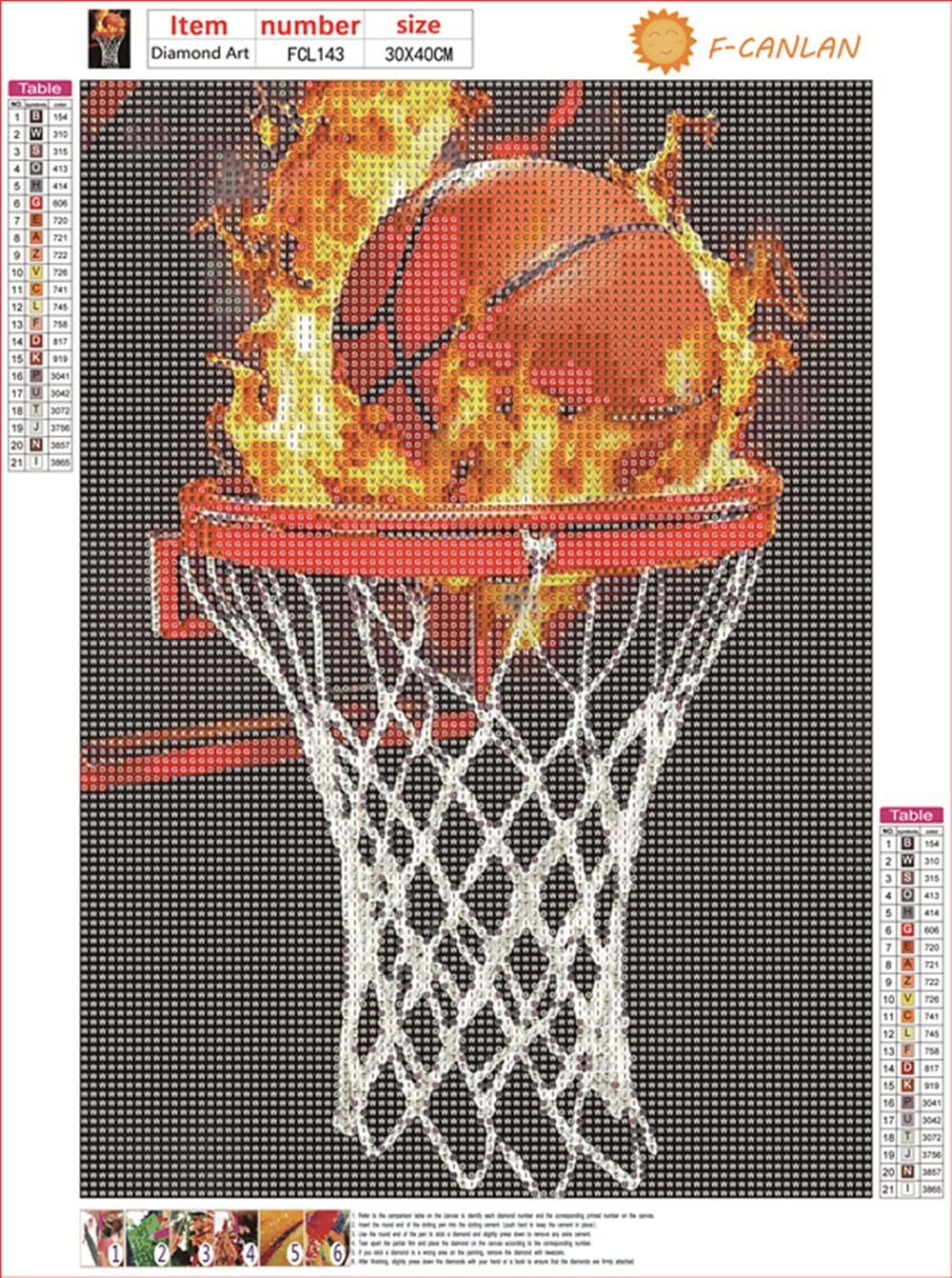 F-CANLAN Round Full Drill Diamond Painting Kit, 5D Fire Basketball Paint with Diamonds Basketball Enthusiast Diamond Art Painting by Numbers Beginner Basketball Dream Diamond Painting (12X16 inches) F-CANLAN