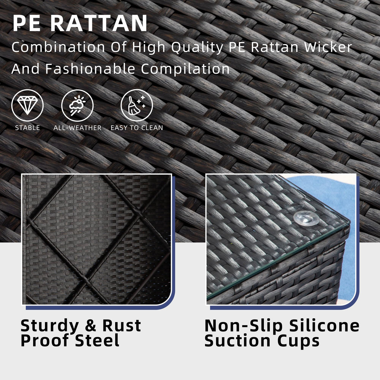 Vongrasig 5 Piece Furniture Sets, All-Weather Brown PE Wicker Outdoor Couch Sectional Small Patio Conversation Garden Sofa Set w/Ottoman, Glass Table, Blue Vongrasig