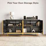 BELLEZE Sideboard Buffet Cabinet, 63" Storage Cabinet with Fluted Decorative Doors, Modern Console Table for Dinning Room, Kitchen & Living Room - Colemen (Ebony) BELLEZE