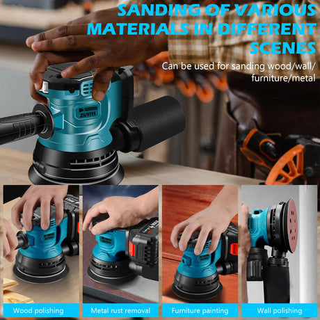 ZUYIYI 5 Inch Cordless Random Orbital Sander for Makita 18V Battery, 12000RPM Electric Orbital Sander 3 Various Speeds, Palm Sander w/20 Pcs Sandpapers for Woodworking, Sanding(Bare Tool) ZUYIYI