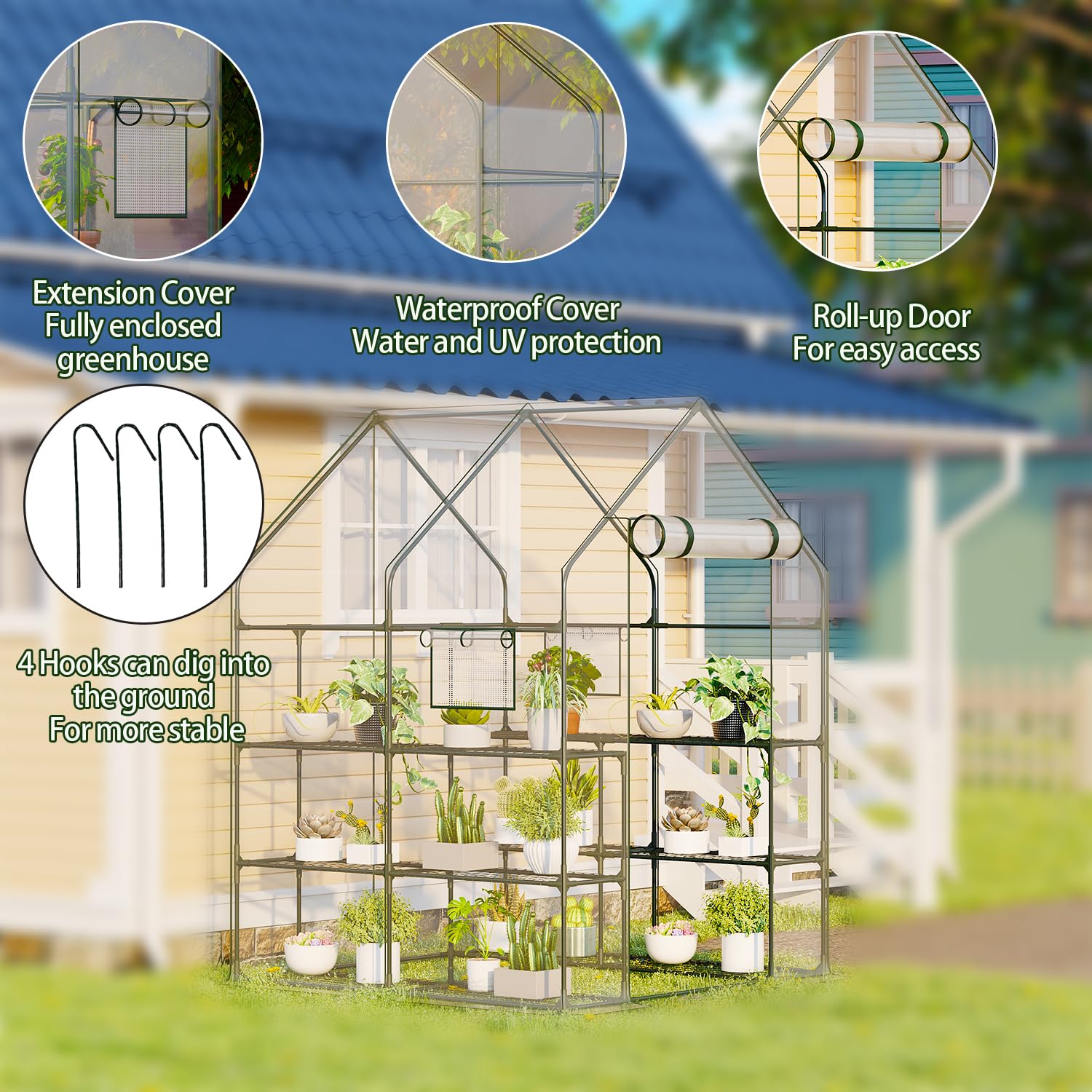 CEBOLAN Walk in Greenhouse, 56x56x77 Waterproof Green Houses for Outside, Portable Greenhouses for Outdoors with Roll-Up Zipper, Greenhouse for Indoors - 12 Shelves Walk-in(6.4x4.7x4.7FT) - WoodArtSupply