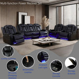 AYCP Furniture Power Recliner Set with LED Lights, Air Leather Reclining Set with USB Port/Wireless Charger/Storage Console/Cup Holder for House/HomeTheater/Apt (Black, Sofa Loveseat Chair) AYCP Furniture