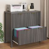 2 Drawer File Cabinet, Printer Stand Lateral Filing Cabinets for Hanging Letter/A4/Legal Size Files Fluted Wood Storage Cabinet for Home Office and School Halitaa