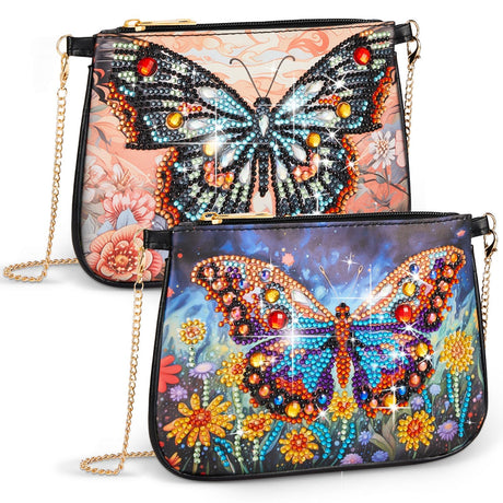 Geyoga 2 Pcs Diamond Painting Purses Diamond Art Kits for Adults Butterfly Handbag Crossbody Bag 5D DIY Shoulder Makeup Bag Chain Leather Clutch Purse Geyoga