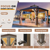 EROMMY 12'x12' Hardtop Gazebo Galvanized Steel Outdoor Gazebo Canopy Double Vented Roof Pergolas Aluminum Frame with Netting and Curtains for Garden,Patio,Lawns,Parties EROMMY