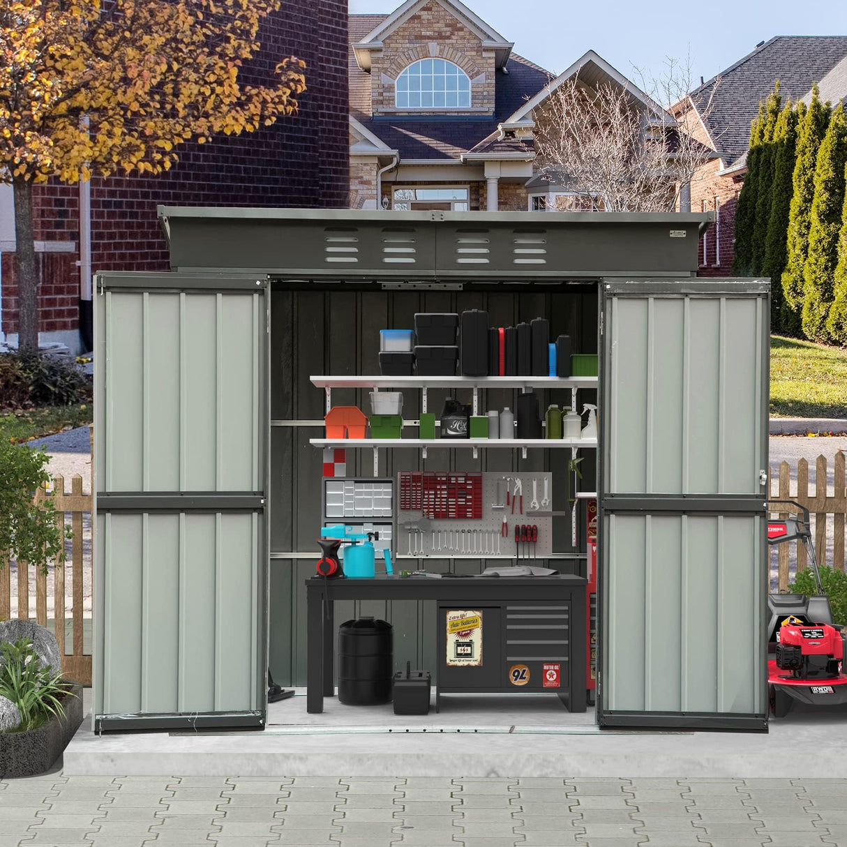 Domi Outdoor Storage Shed 5' x 3’, Metal Garden Shed with Galvanized Steel Frame for Bike, Tools, Lawn Mowers, Pool Toys, Outdoor Storage Cabinet with Lockable Door for Garden Lawn Patio (Dark Grey) domi outdoor living