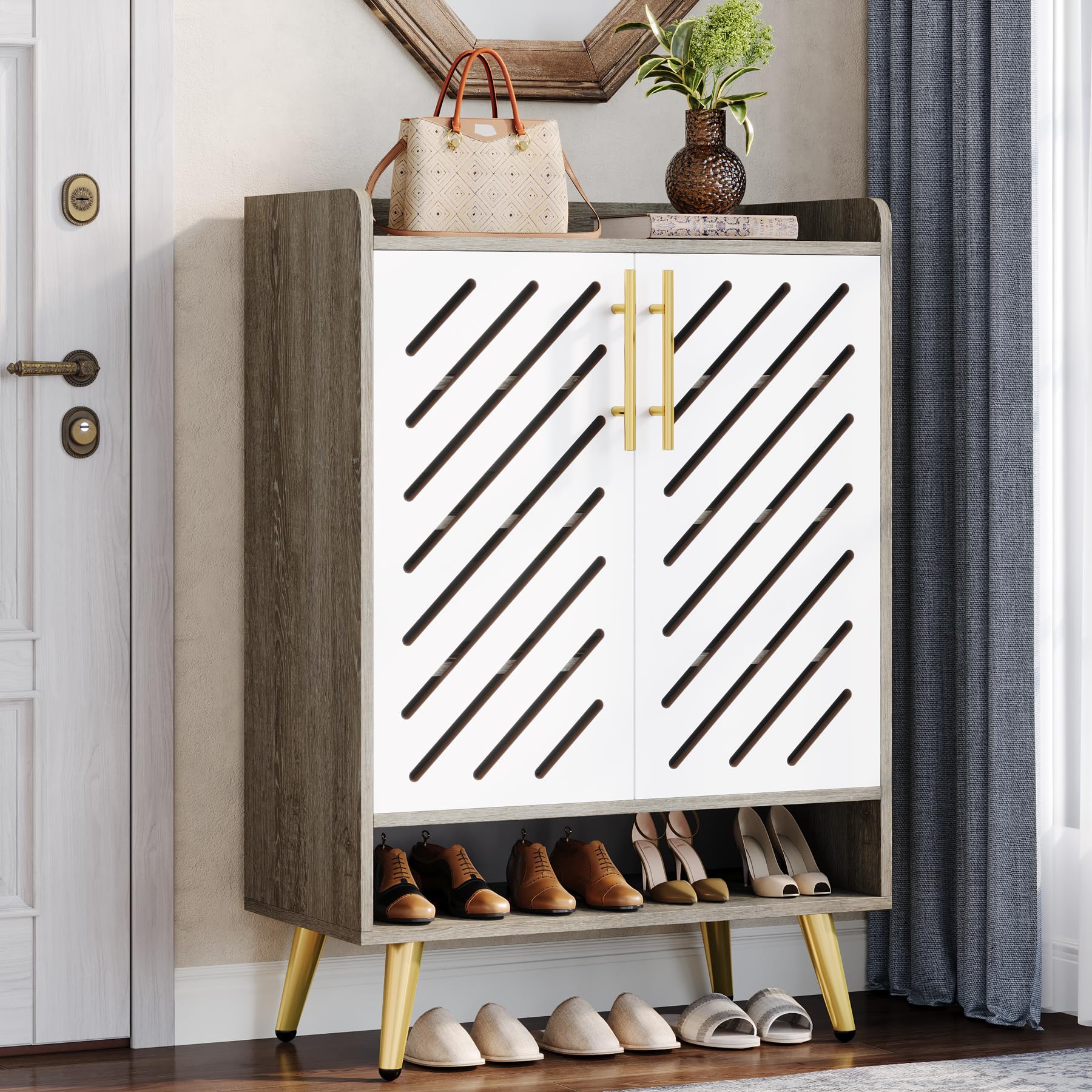 Tribesigns Shoe Cabinet with Doors, 6-Tier Wooden Shoe Rack Organizer with Adjustable Shelves, Freestanding Shoe Storage Cabinet for Entryway, Hallway, Closet, Living Room - WoodArtSupply