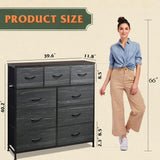 WLIVE 9-Drawer Dresser, Fabric Storage Tower for Bedroom, Entryway, Closet, Tall Chest Organizer Unit with Fabric Bins, Steel Frame, Wood Top, Easy Pull Handle, Charcoal Black Wood Grain Print WLIVE