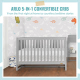 Dream On Me Arlo 5-in-1 Convertible Crib in Pebble Grey, JPMA Certified, 3 Mattress Height Settings, Non-Toxic Finish, Made of Sustainable and Sturdy Pinewood Dream On Me