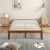 KOMFOTT 14-Inch Brown Cherry Solid Wood Platform Bed Frame with Under-Bed Storage KOMFOTT
