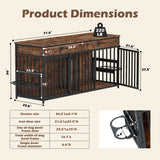 NEOCOZY Double Dog Crate Furniture, Indoor Large Heavy Duty, 72x24x36 inch Dog Crate Furniture for 2 Dogs with Bowl Stand NEOCOZY