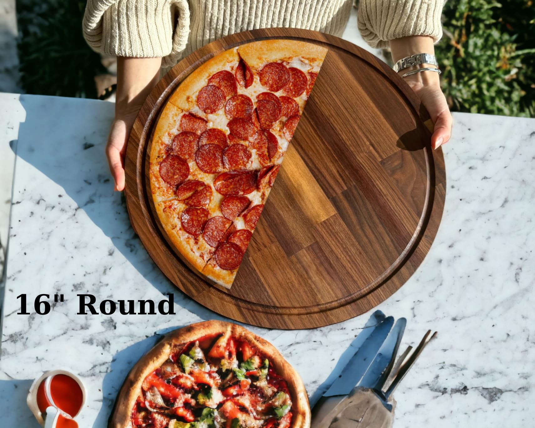 Personalized pizza cutting board 16 inch round - Large pizza serving board - Wooden pizza board - Pizza lovers gift ideas - WoodArtSupply