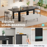 PatioPerk Extendable Dining Room Table for 6-10 Person, Plank and Beam Farmhouse Large Rectangular Kitchen Tables for Living Meeting Room (Black) PatioPerk