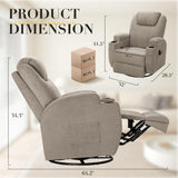 Recliner Chair, 360° Swivel Rocker Chair for Adults, Rocking Recliner Chair with Massage, Comfy Single Sofa with Side Pockets Cup Holders for Living Room, Bedroom, Nursery (Fabric, Khaki) Furmax