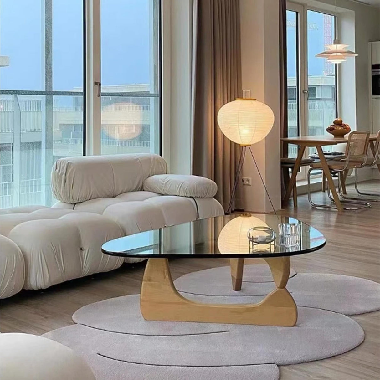 Modern Glass Coffee Table, 32.68" D x 22.44" W x 15.75" H, Abstract Round Tea Tables for Living Room Home Office Industrial Cocktail Tables (Log-Clear Glass/32.68") 1 EasySoul