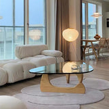 Modern Glass Coffee Table, 32.68" D x 22.44" W x 15.75" H, Abstract Round Tea Tables for Living Room Home Office Industrial Cocktail Tables (Log-Clear Glass/32.68") 1 EasySoul