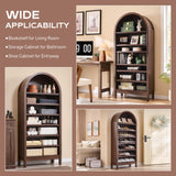 IFGET 71" Tall Arched Bookshelf, 7 Tiers Arch Bookcase with Storage, Modern Farmhouse Book Shelf with Adjustable Shelves, Wood Bookshelf w/Open Display Shelves for Living Room, Office (Brown) IFGET
