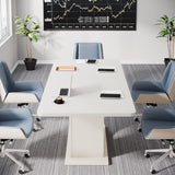 Tribesigns 55-Inch Conference Table, Rectangular Small Meeting Table for 4-6 People, Wood Modern Seminar Table with U-Shaped Base for Office Conference Room, Cream White Tribesigns