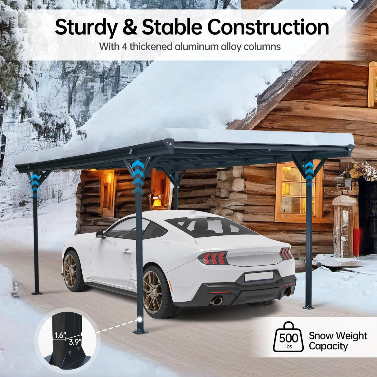 Real Relax Metal Carport 10 x 16ft with Heavy Duty Metal Frame & Pitched-Roof Polycarbonate Panel Canopy, Sturdy Canopy Shelter for Car, Truck, Pickup, SUV, Tractor, and Boat, Grey Real Relax