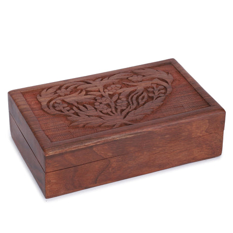 Ajuny Hand Carved handmade Wooden Decorative Treasure Chest Box - Flower Leaf Multipurpose Use Jewelry Storage Case Organizer Keepsake Watch Box Great for Gifts - Brown, 8X5 Inch Ajuny