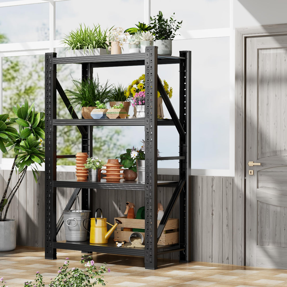 CXUZCZ 3000LBS Garage Shelving 32" W Garage Shelving Heavy Duty 4-Tier Metal Storage Shelves Adjustable Shelf Unit Storage Rack for Basement Supermarket Warehouse 32" W x 20" D x 63" H Black CXUZCZ