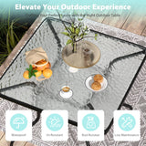 Square Outdoor Table, Patio Table with Umbrella Hole, Patio Dining Table with Tempered Glass, Outdoor Dining Tables, Square Patio Table for Balcony, Backyard, Poolside, Sunroom, Patio Tables, Black MKDLUFEI