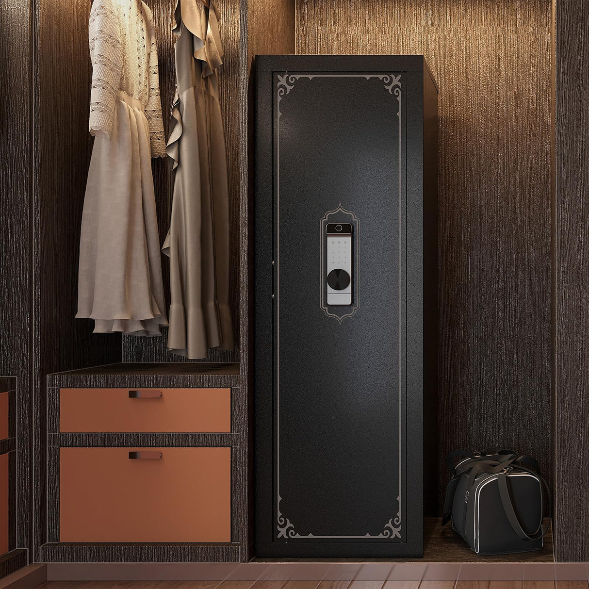 KAER Biometric Gun Safe for Rifle & Pistol, 10-14 Gun Capacity Large Rifle Safe with Fingerprint Lock, Adjustable Shelves, Silent Mode & Anti-Theft Alarm, Home Locking Cabinet for Firearms Storage KAER