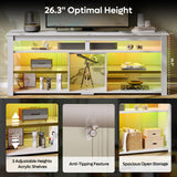 Bestier TV Stand for 65/70 inch TV, Tall Entertainment Center with 2 Led Lights, Gaming TV Console with Storage for PS5, Modern TV Cabinet for Bedroom, Living Room, White Marble Bestier