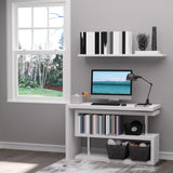 HOMCOM 360 Degree Rotating Corner Computer Desk, L Shaped Desk, Home Office Workstation with 3-Tier Storage Shelves, White HOMCOM