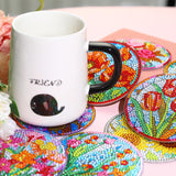 8 PCS Flowers Diamond Art Coasters Kits, Diamond Painting Coasters with Holder Set of 8, DIY Drink Coasters Art Crafts Supplies for Adults Cup Mat for Home Decor House Warming Gifts Non-Slip 3.9inch FOXKISS