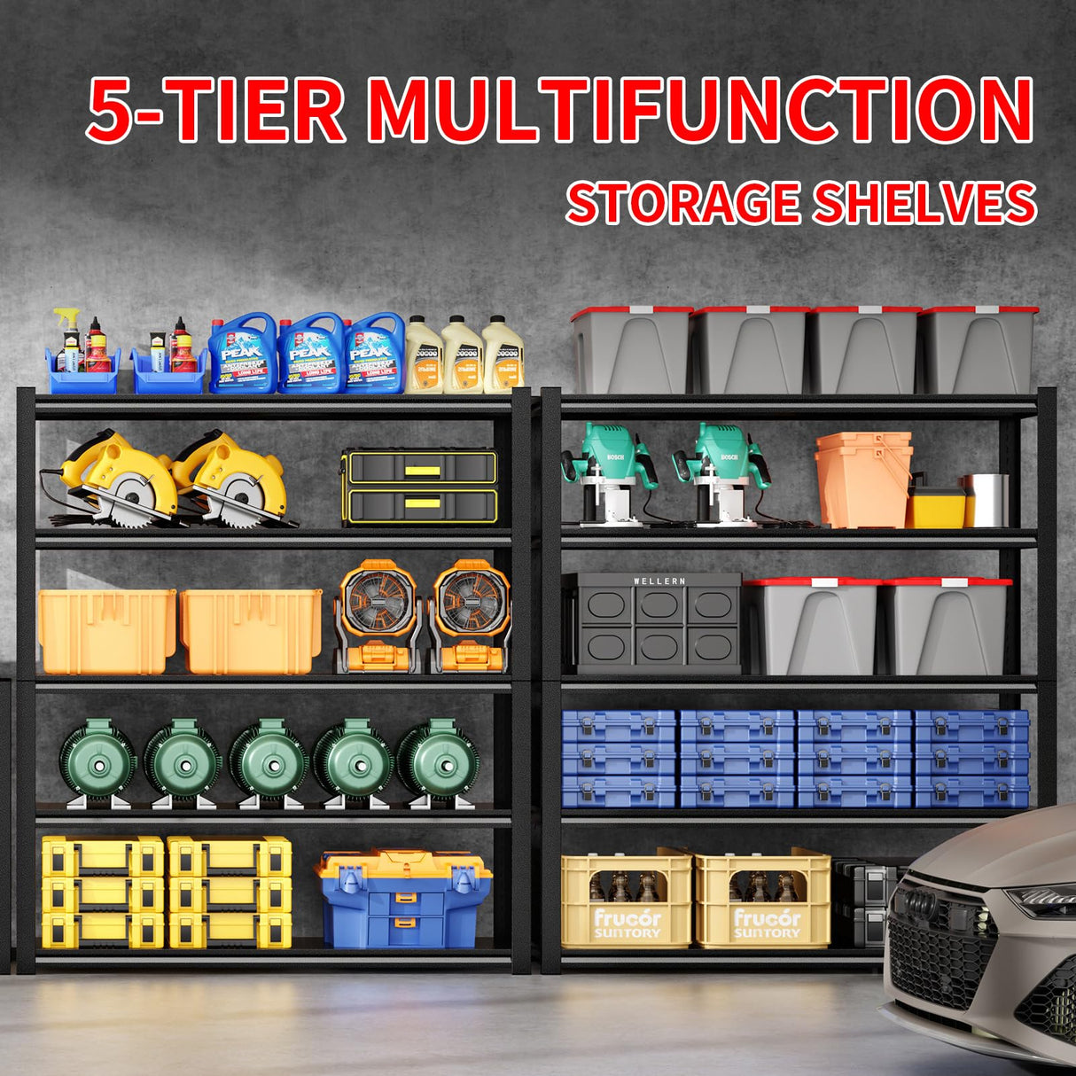FogQueen 47.2" W x 23.7" D Garage Shelving Heavy Duty Storage Racks 3000LBS Adjustable Metal Shelfs 5 Tier Shelving Units Garage Storage Shelves Industrial Utility Shelf 72" H Tall Shelf for Storage FogQueen