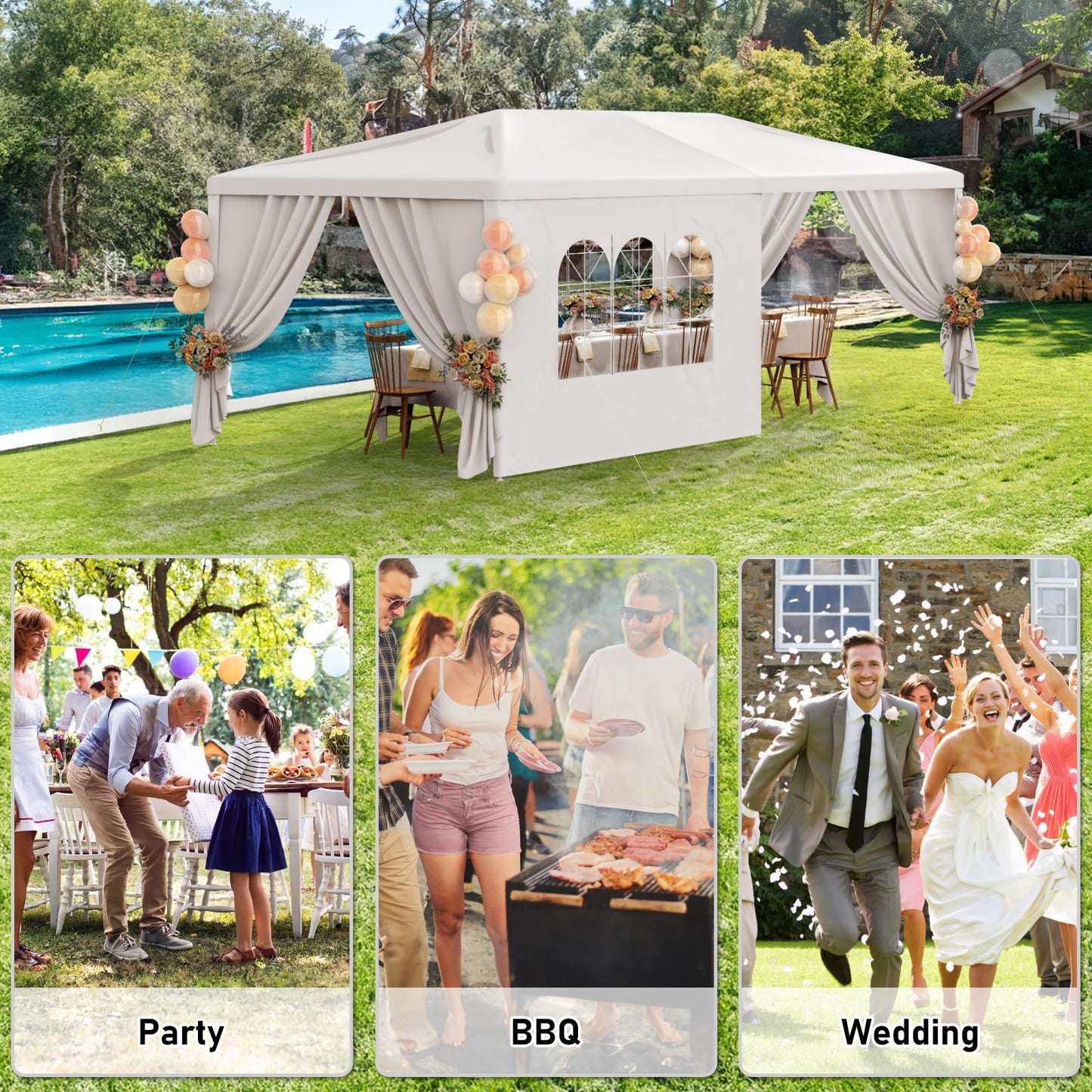 Susici 10x20 Outdoor Gazebo Canopy Party Tent with 4 Removable Sidewalls & Transparent Windows,Outside Gazebo Event Tent for Weddings, Birthdays, Garden Parties, and Backyard Patio BBQ Events - WoodArtSupply