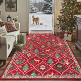 Lahome Christmas Living Room Rug, 5x7 Print Christmas Reindeer Rugs for Bedroom Aesthetic Large Washable Carpet, Soft Xmas Tree Stain Resistance Dining Room Carpets for Under Table (Red) Lahome